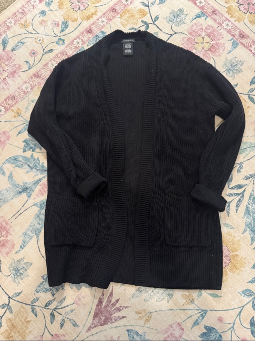 Classic Black Open-Front Knit Cardigan Sweater